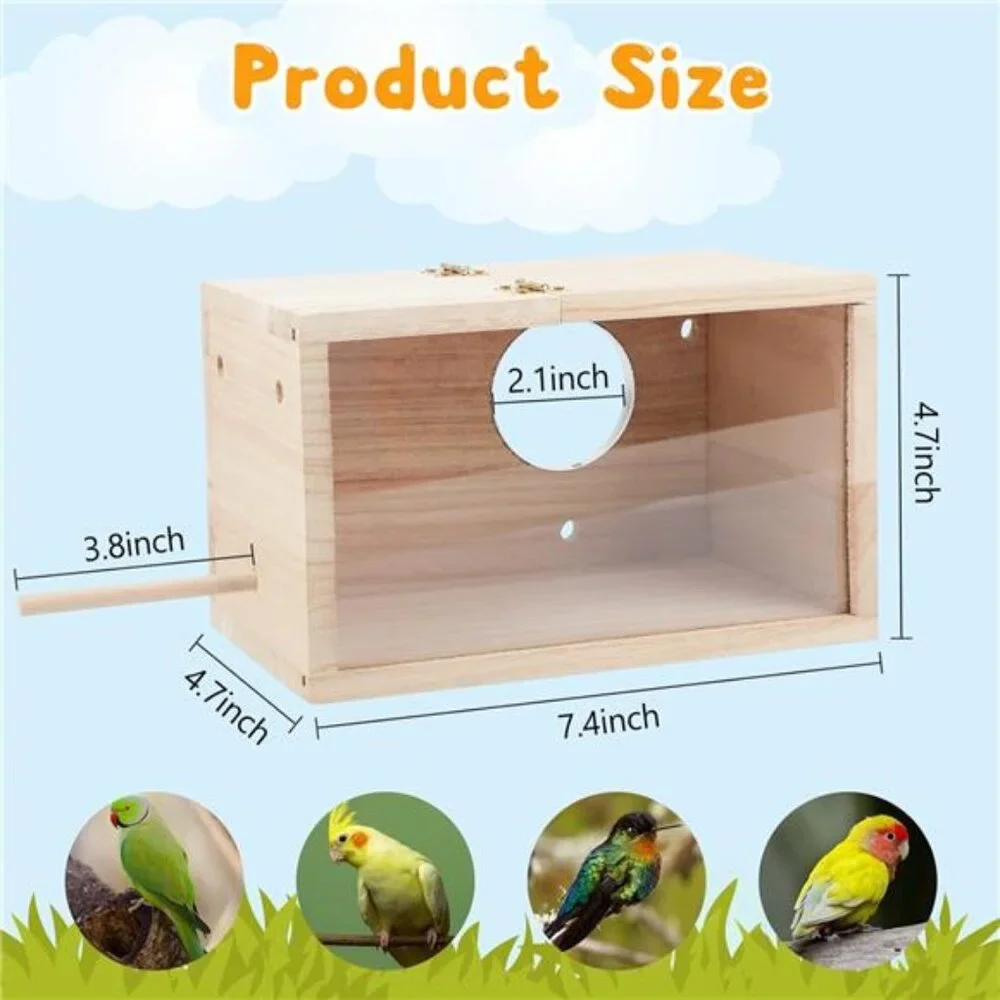 Parakeet Nesting Box Transparent Design, Bird Nest Breeding Box with Perch Wood